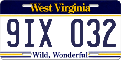 WV license plate 9IX032