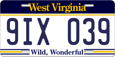 WV license plate 9IX039