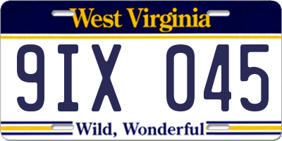 WV license plate 9IX045