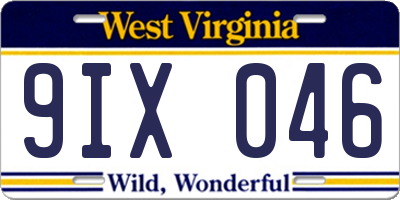 WV license plate 9IX046