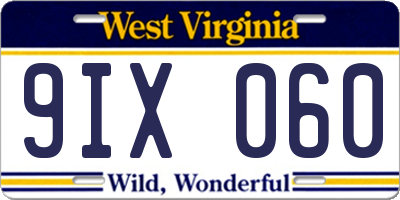 WV license plate 9IX060