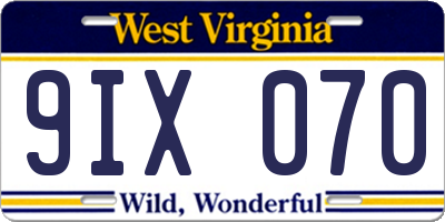 WV license plate 9IX070