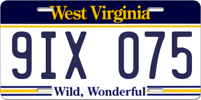 WV license plate 9IX075