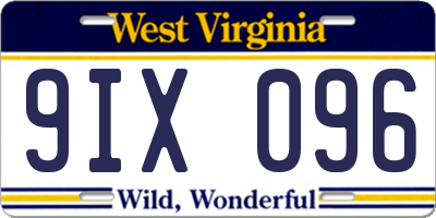 WV license plate 9IX096