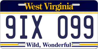WV license plate 9IX099