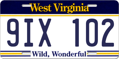 WV license plate 9IX102