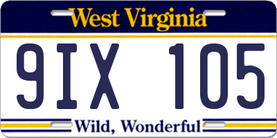 WV license plate 9IX105