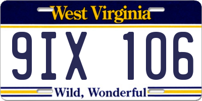 WV license plate 9IX106