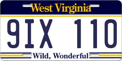 WV license plate 9IX110