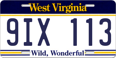 WV license plate 9IX113