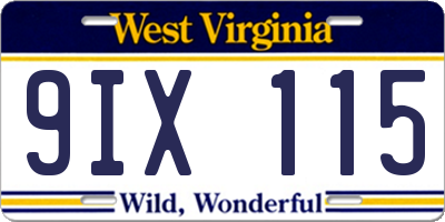WV license plate 9IX115