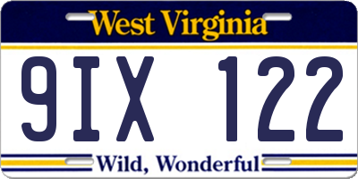 WV license plate 9IX122