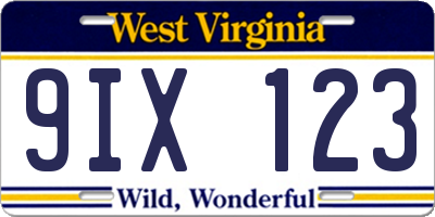 WV license plate 9IX123
