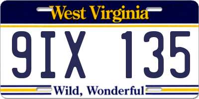 WV license plate 9IX135