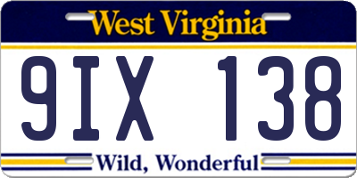 WV license plate 9IX138