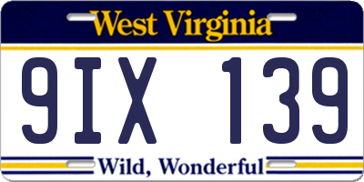 WV license plate 9IX139