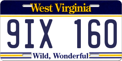 WV license plate 9IX160
