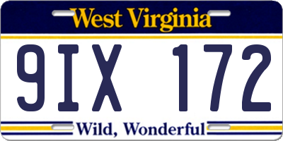WV license plate 9IX172