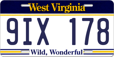 WV license plate 9IX178