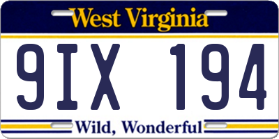 WV license plate 9IX194