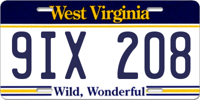 WV license plate 9IX208