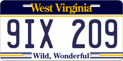 WV license plate 9IX209