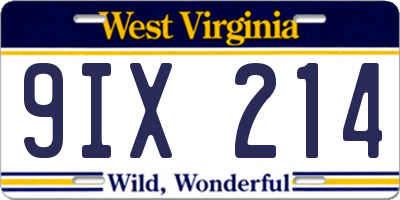 WV license plate 9IX214