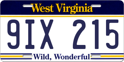 WV license plate 9IX215