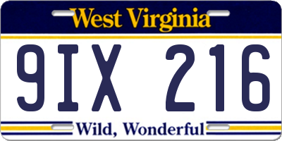 WV license plate 9IX216