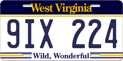 WV license plate 9IX224