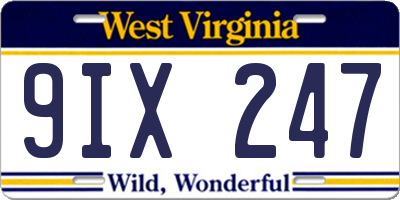 WV license plate 9IX247