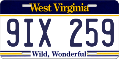 WV license plate 9IX259