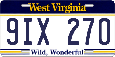 WV license plate 9IX270