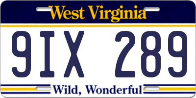 WV license plate 9IX289