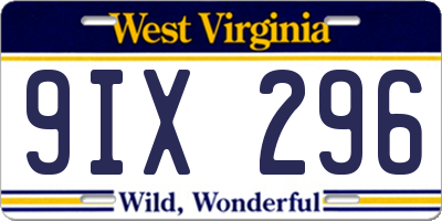 WV license plate 9IX296
