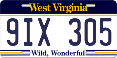 WV license plate 9IX305