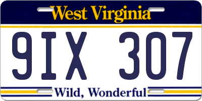 WV license plate 9IX307