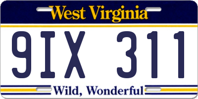 WV license plate 9IX311