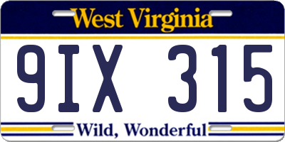 WV license plate 9IX315