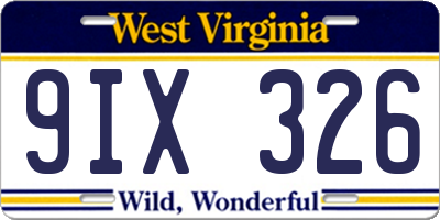 WV license plate 9IX326