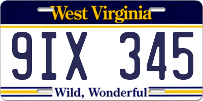 WV license plate 9IX345