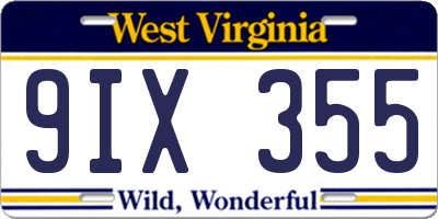 WV license plate 9IX355