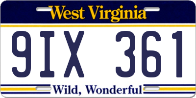 WV license plate 9IX361