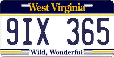 WV license plate 9IX365