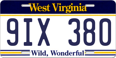 WV license plate 9IX380