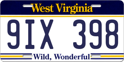 WV license plate 9IX398