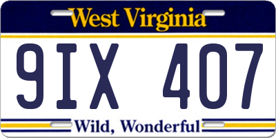 WV license plate 9IX407