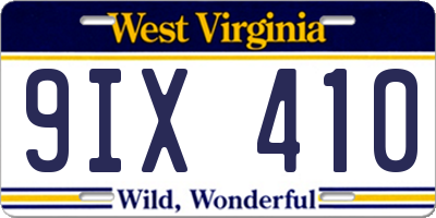 WV license plate 9IX410