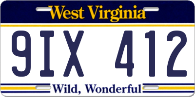 WV license plate 9IX412