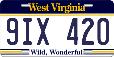 WV license plate 9IX420